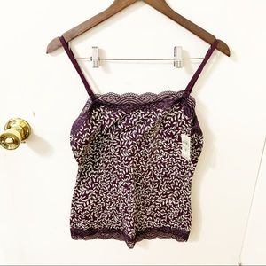 Ann Taylor vine palm Camisole lace trim top Medium